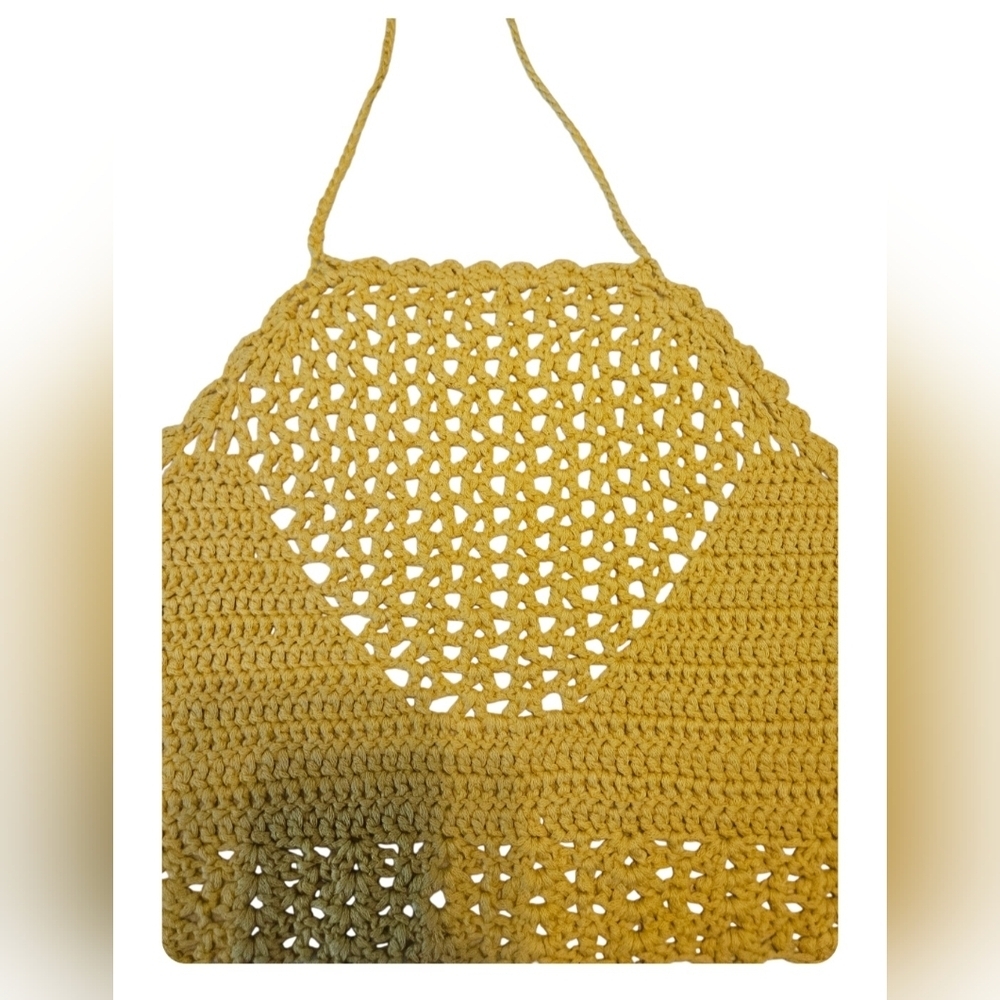 Handmade Crochet Crop-Top Yellow Open back Swimming cover-up  Hollow out stitch - Picture 12 of 17